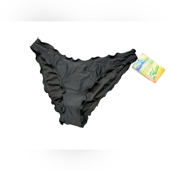 HOBIE womens black hipster ruffle scalloped trim cheeky bikini swim bottoms NWT - Picture 5 of 8